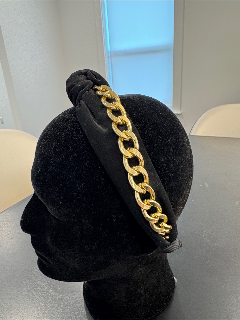 Black Headband with Gold Chain Accent